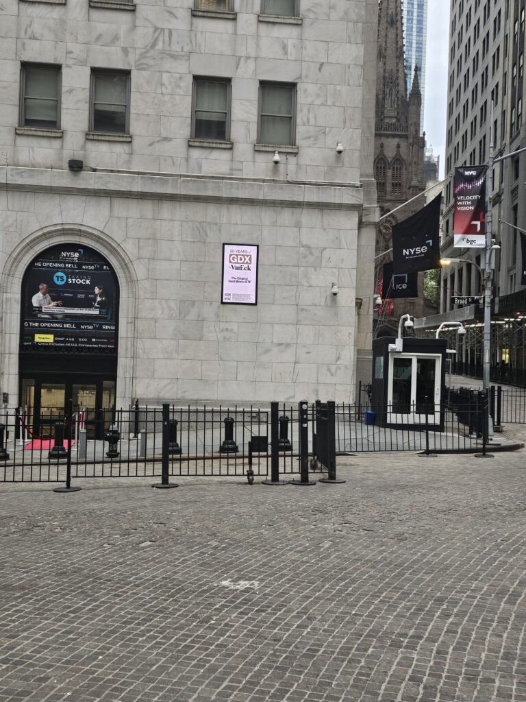 Broad Street sign New York Stock Exchange security zone Lower Manhattan