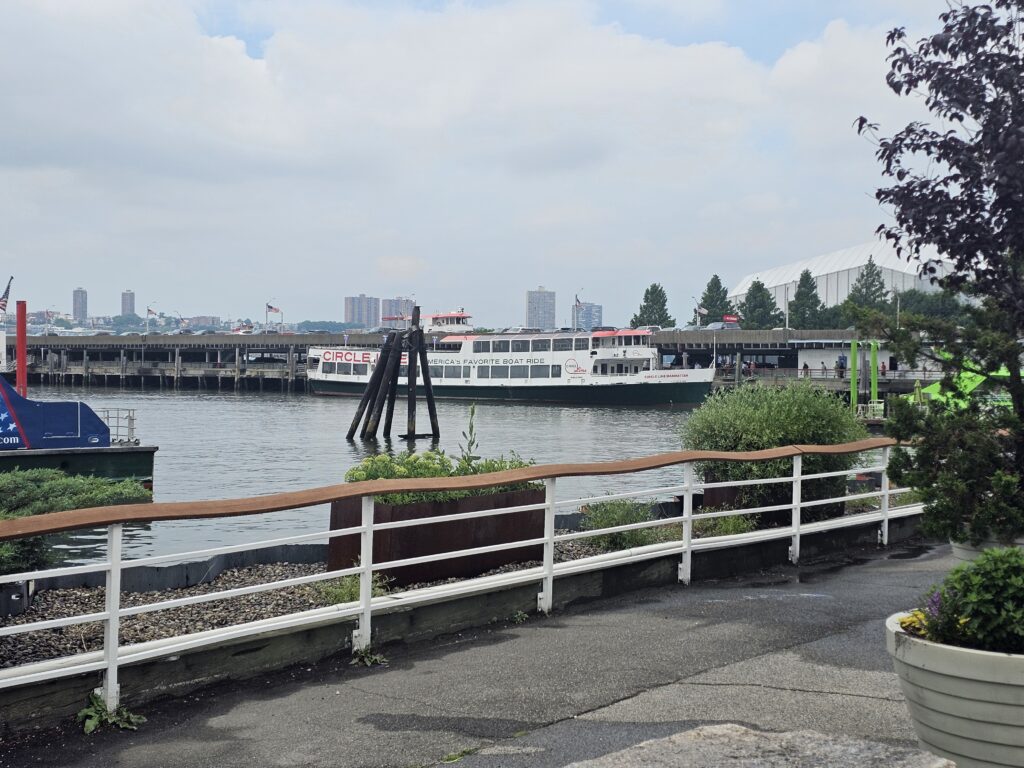 Circle Line cruise boat docked at Pier 83 Hudson River Manhattan NYC