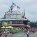 Circle Line Pier 83 Manhattan entrance with tour boats docked on the Hudson River