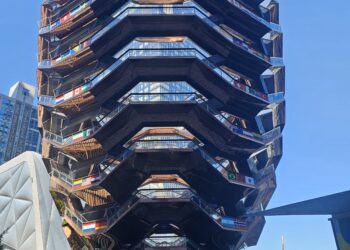 The Vessel Hudson Yards NYC — 150-foot copper-clad honeycomb staircase sculpture with international flags 2026