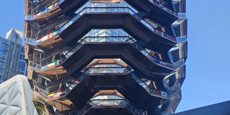 The Vessel Hudson Yards NYC — 150-foot copper-clad honeycomb staircase sculpture with international flags 2026