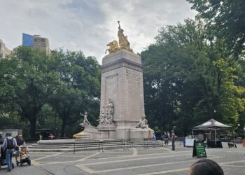 USS Maine National Monument marble pedestal and gilded bronze sculpture Columbus Circle NYC