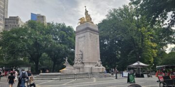 USS Maine National Monument marble pedestal and gilded bronze sculpture Columbus Circle NYC