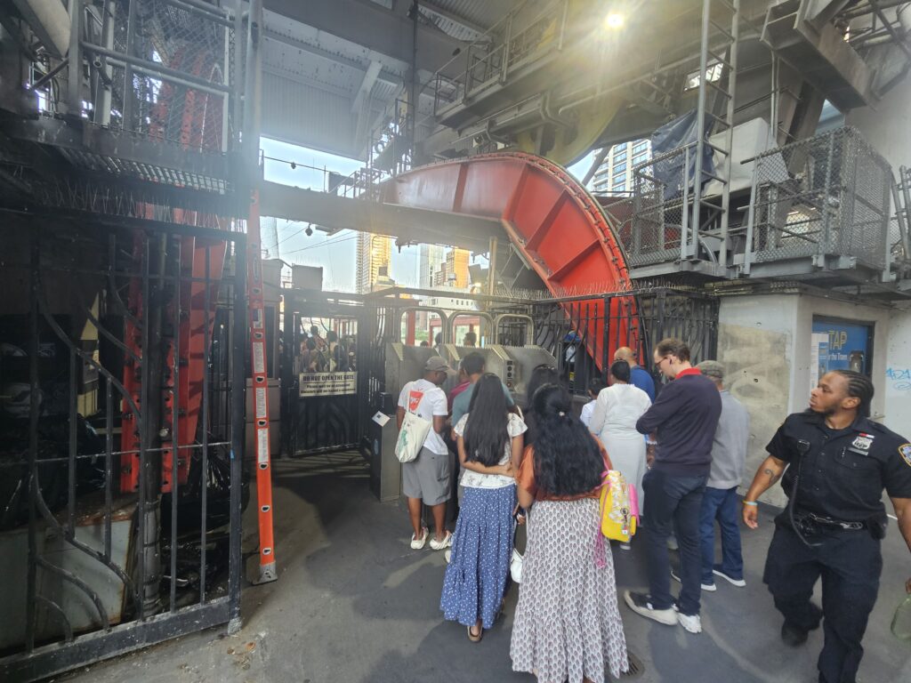 Passengers boarding the Roosevelt Island Tramway cabin NYC
