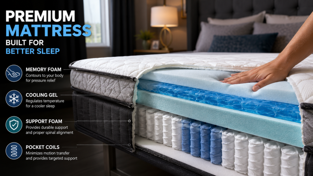Premium memory foam mattress layers for better sleep support