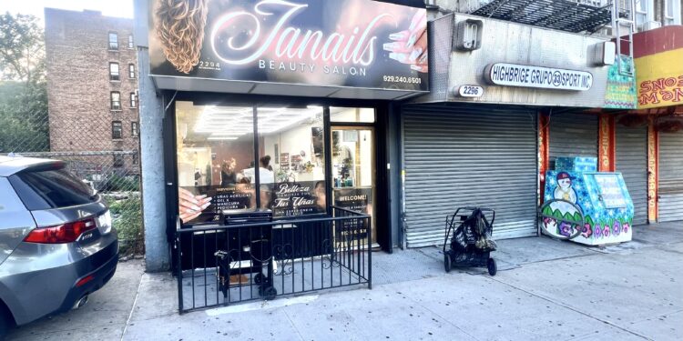 Janails Beauty Salon storefront exterior in Washington Heights NYC — set this in WordPress Media Library