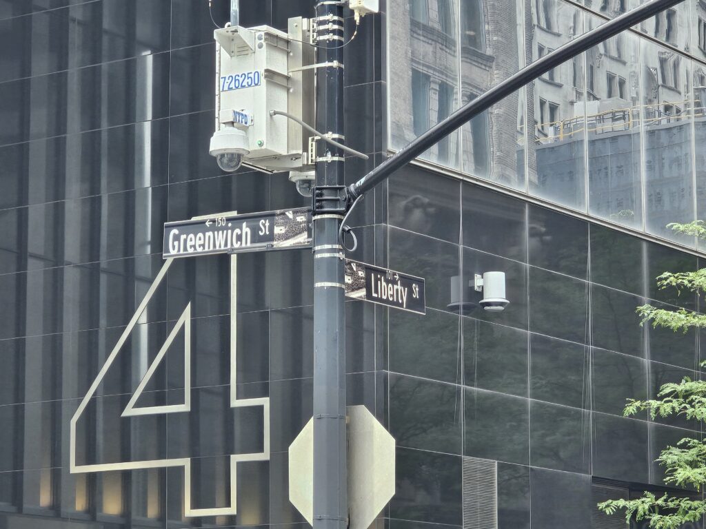 Greenwich Street and Liberty Street sign near National September 11 Memorial NYC