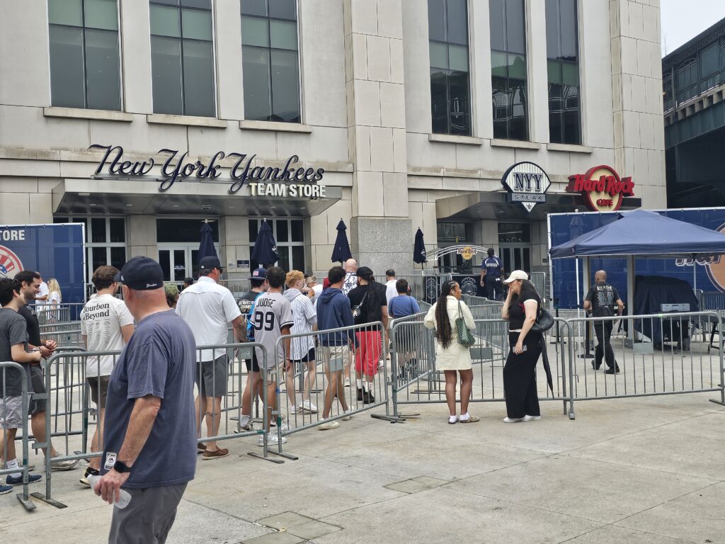 Fans lined up outside the New York Yankees Team Store