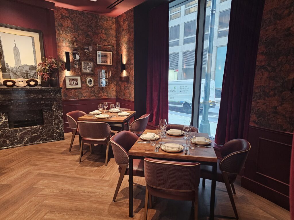 Tallow Steakhouse private dining room with fireplace Midtown Manhattan