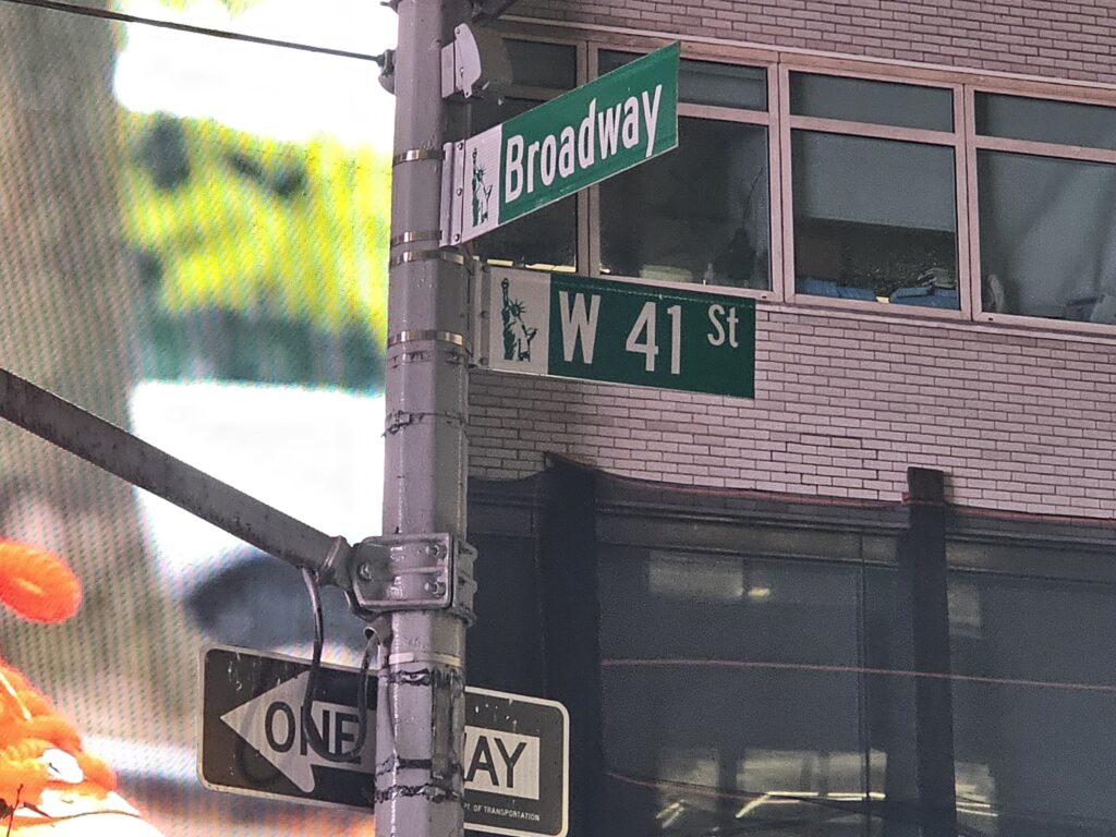 Broadway and West 41st Street sign near Joe's Pizza Midtown