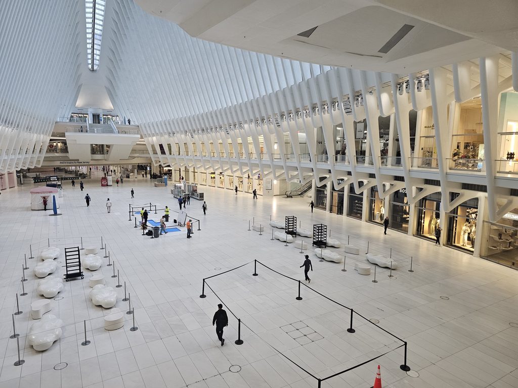 Interior atrium of the Oculus World Trade Center with skylight ceiling