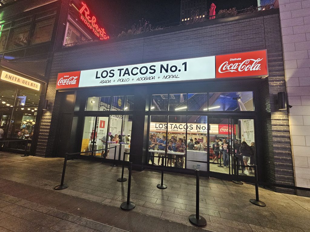 Los Tacos No.1 NYC storefront sign near Madison Square Garden