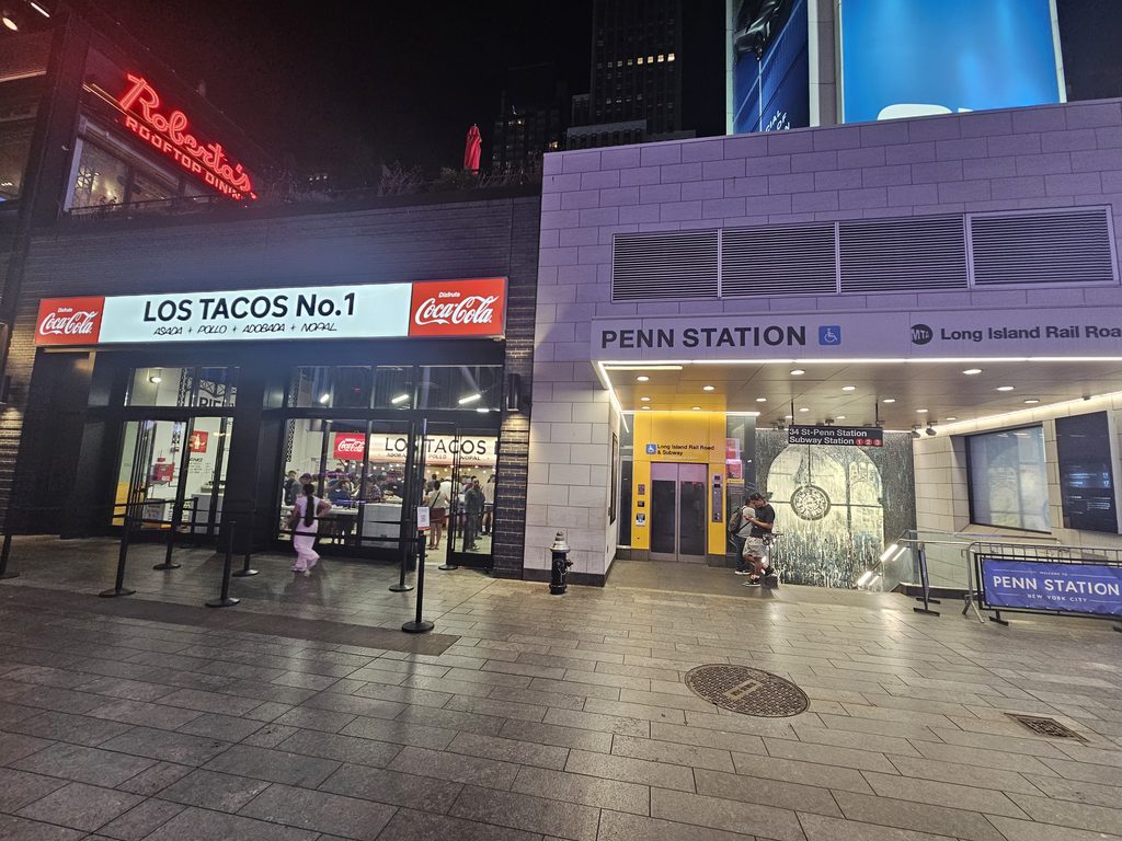 Los Tacos No.1 NYC storefront next to the Penn Station entrance