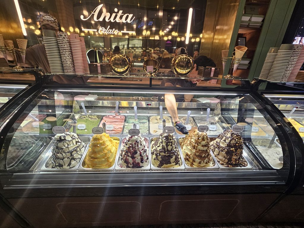 Colorful gelato flavors in the display case at Anita Gelato NYC