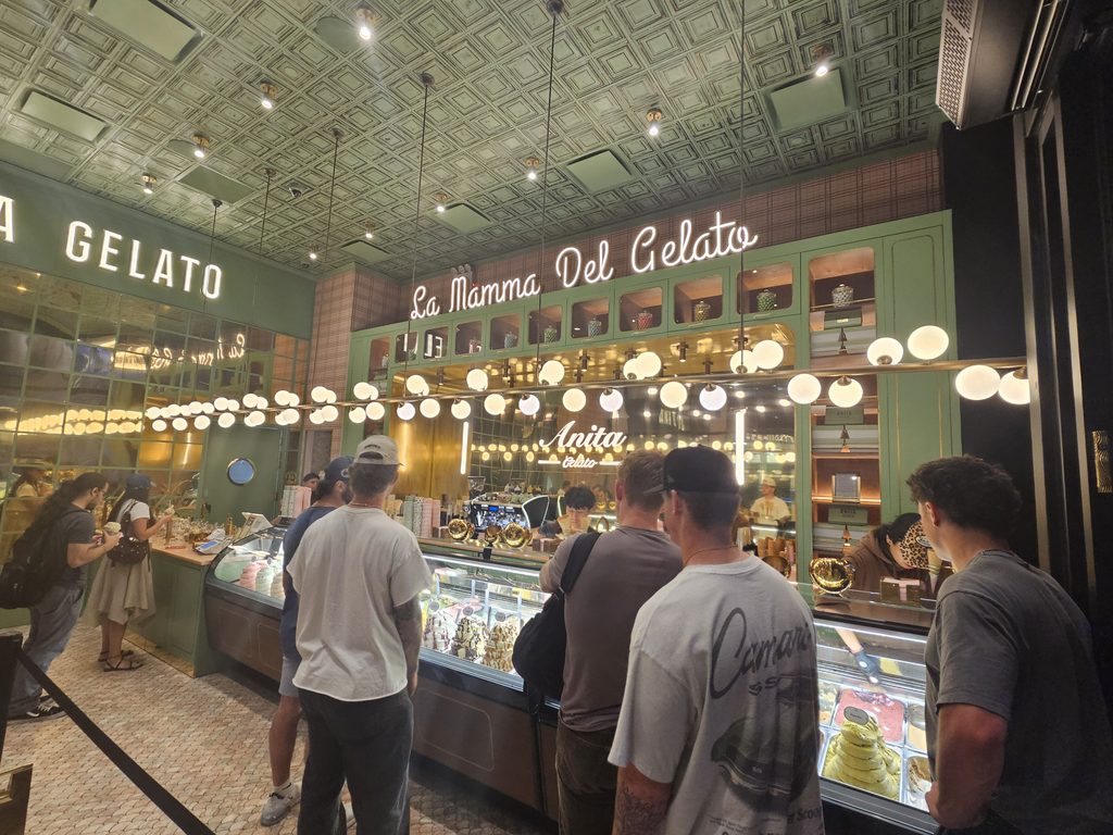Line of customers inside Anita Gelato NYC near Penn Station