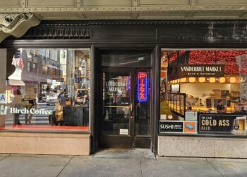 Indian food counter and dining area at Vanderbilt Market NYC