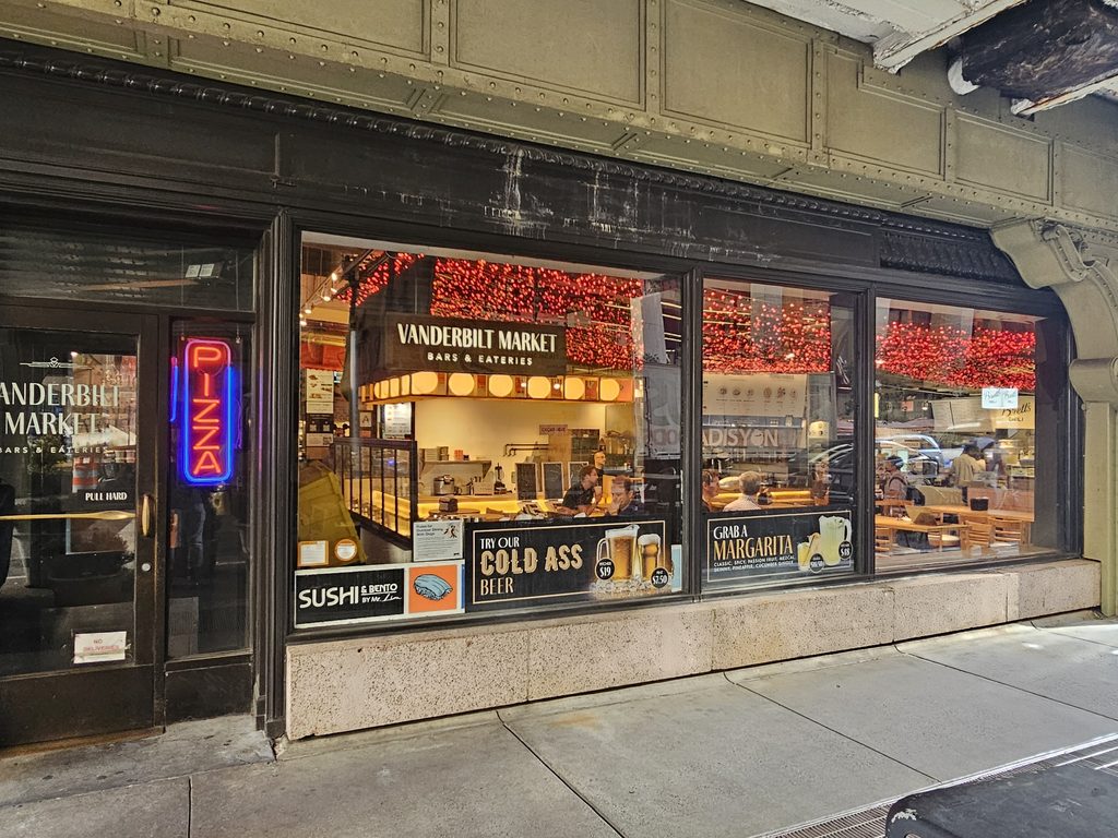 : Vanderbilt Market NYC food hall entrance at 230 Park Avenue in Midtown Manhattan
