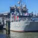 Baylander Steel Beach ship bow marked IX-514, docked at West Harlem Piers