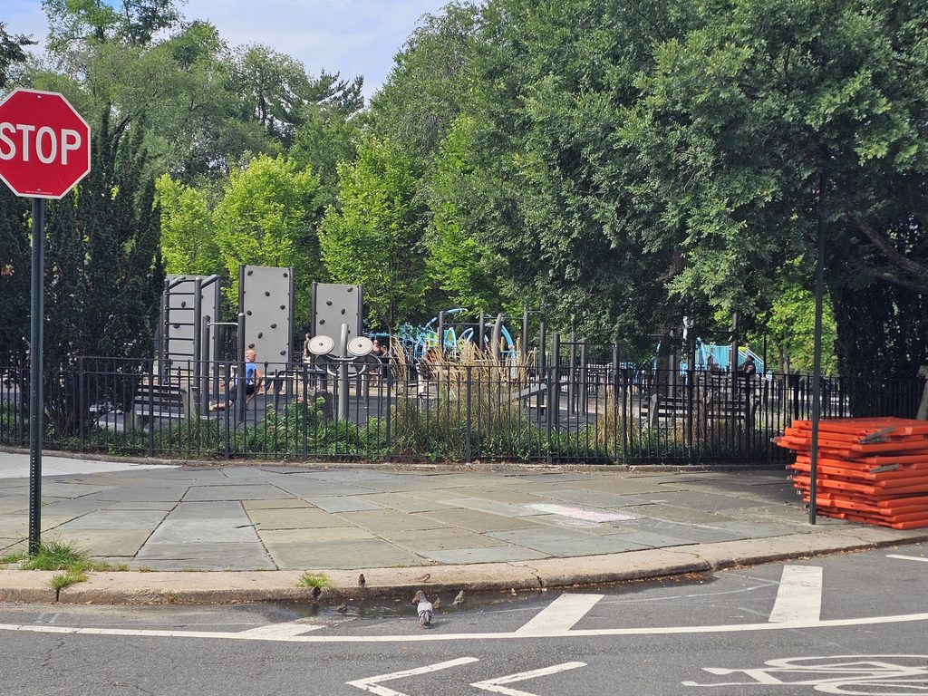 Fort Tryon Park NYC playground and landscaped entrance area