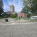 Fort Tryon Park NYC Hudson River overlook with trees and Palisades