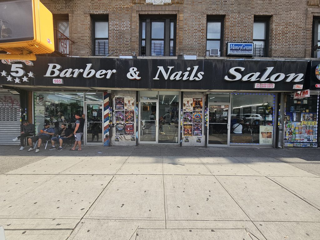 Vianca 5 Star Barber & Nails Salon NYC storefront sign on Nagle Avenue in Inwood, Manhattan