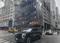Nike House of Innovation NYC storefront with the Swoosh logo on Fifth Avenue