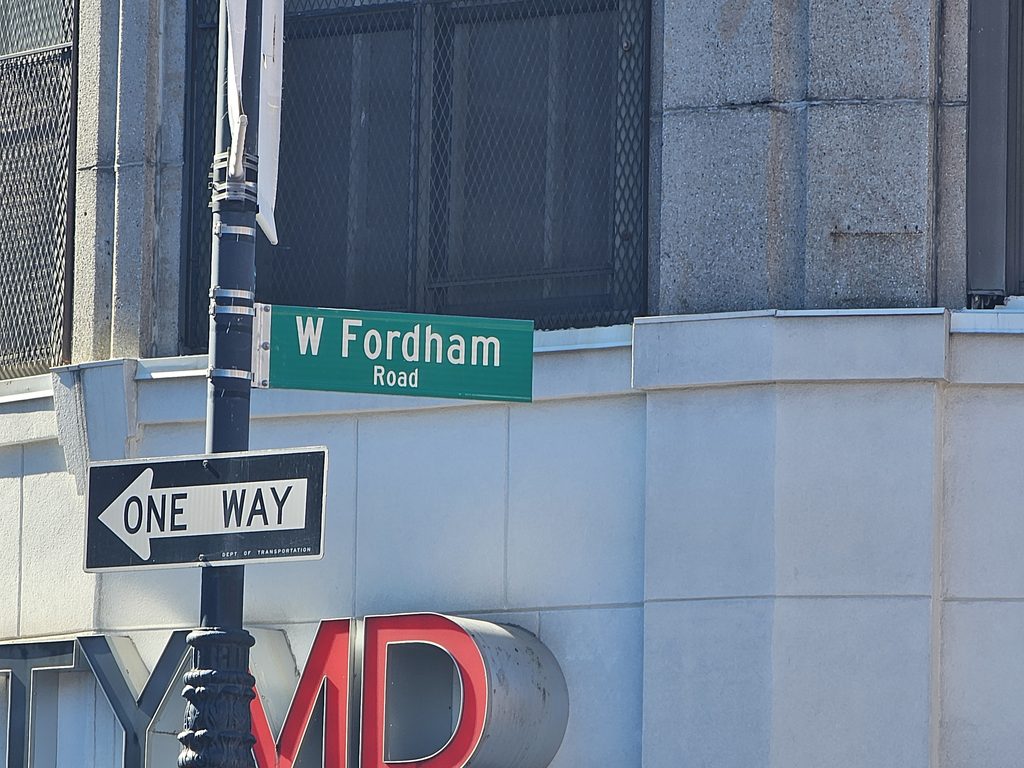 W Fordham Road street sign near QDOBA Fordham Road in University Heights