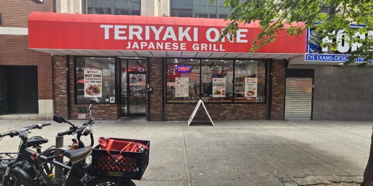 Teriyaki One Bronx storefront with red Japanese Grill awning on Jerome Avenue