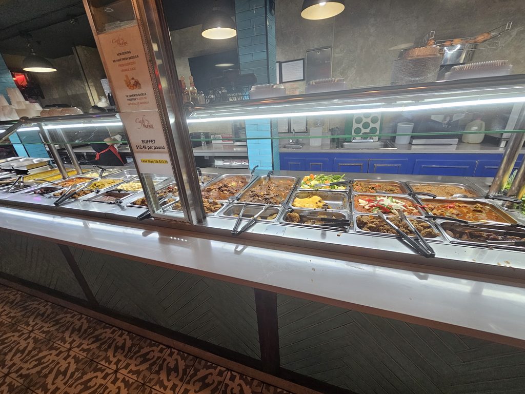Café Nuñez NYC hot buffet with prepared Latin and Caribbean dishes