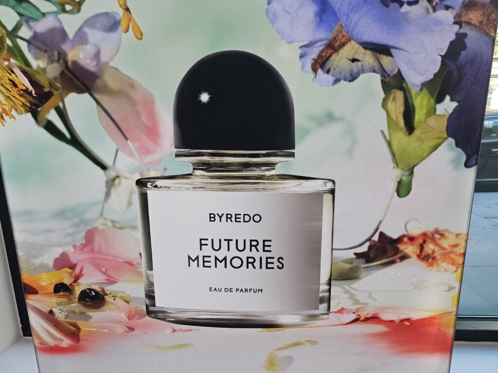 Close-up of BYREDO Future Memories fragrance display in Williamsburg