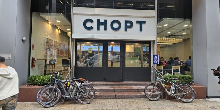 Chopt Midtown Manhattan storefront on West 51st Street with bikes parked out front