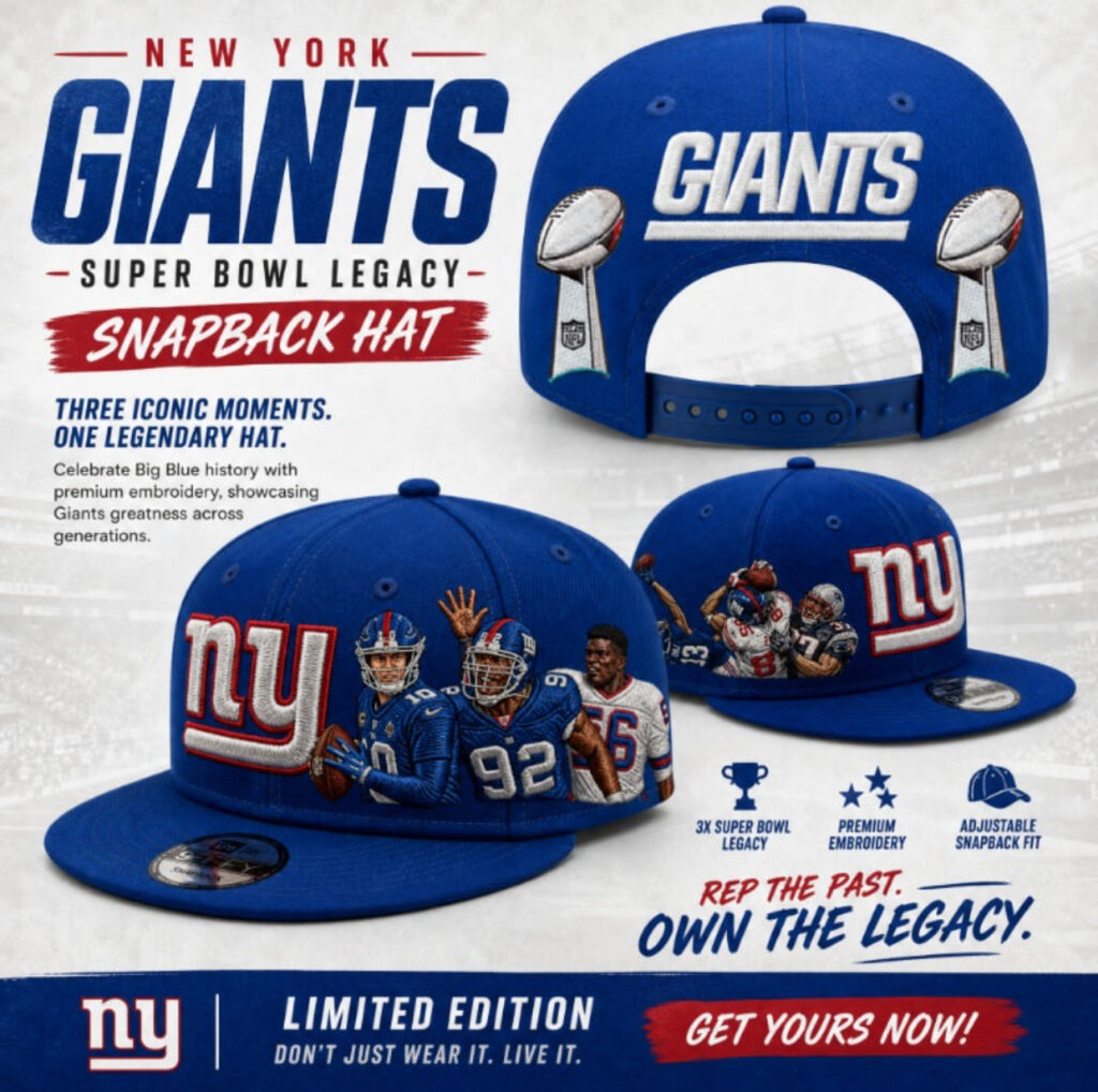 The Vintage NYC New York Giants Super Bowl legacy snapback hat design