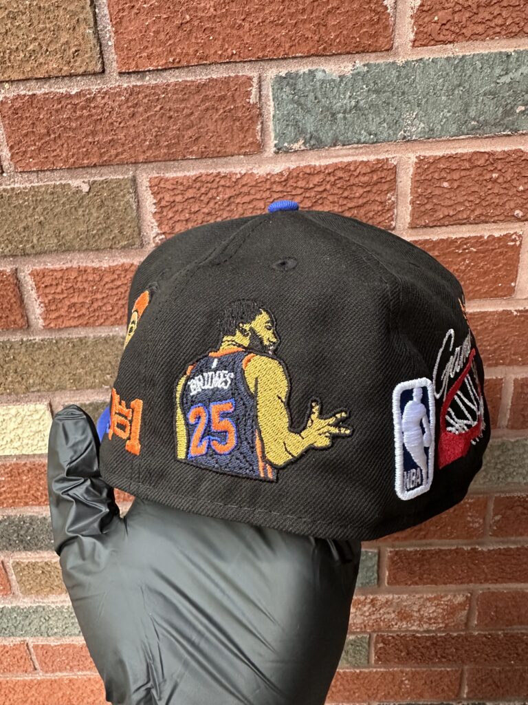 Detailed side embroidery on a The Vintage NYC basketball-themed fitted hat